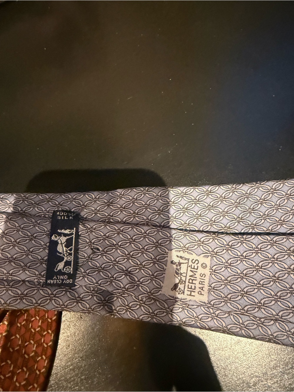 Hermes Men's Silk Tie in Light Gray and Blue Geometric Pattern